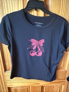 Harper & Ivy Black Tee with Pink Cherry Graphic